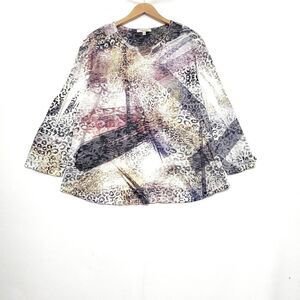 Jess & Jane Top‎ Women XL Burnout Lightweight Slub Art to Wear Rhinestone USA